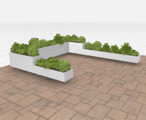 BEDD Plantekasser i system. Illustrert med BEDD tegneprogram